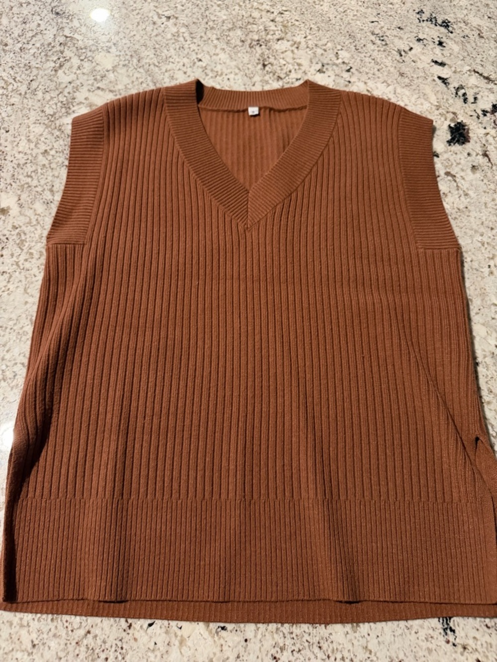 Women's Ribbed V-Neck Sweater Vest - Brown